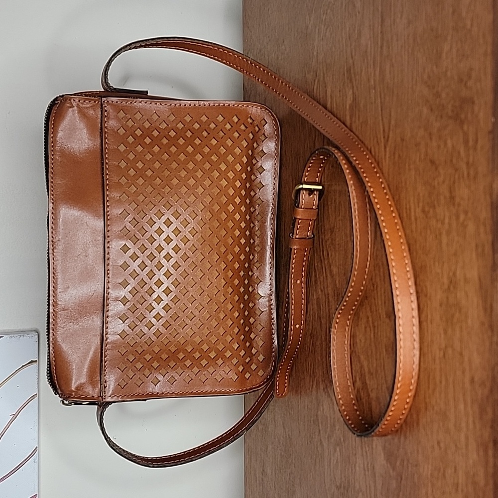 Patricia Nash Perforated Vallata Leather Crossbody Bag Sun Yellow - Picture 1 of 9